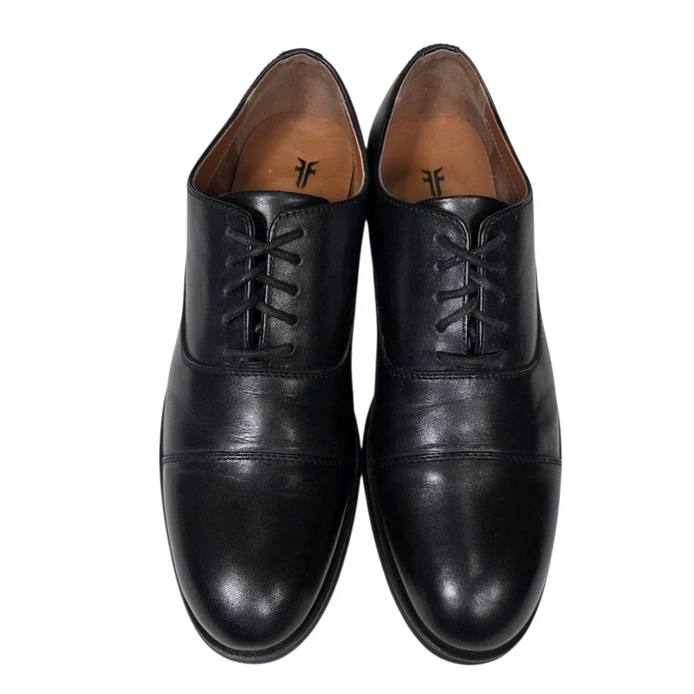Frye Scott Cap Toe‎ Oxford Mens 8.5 Black Leather Lace Up Dress Shoes 3480168